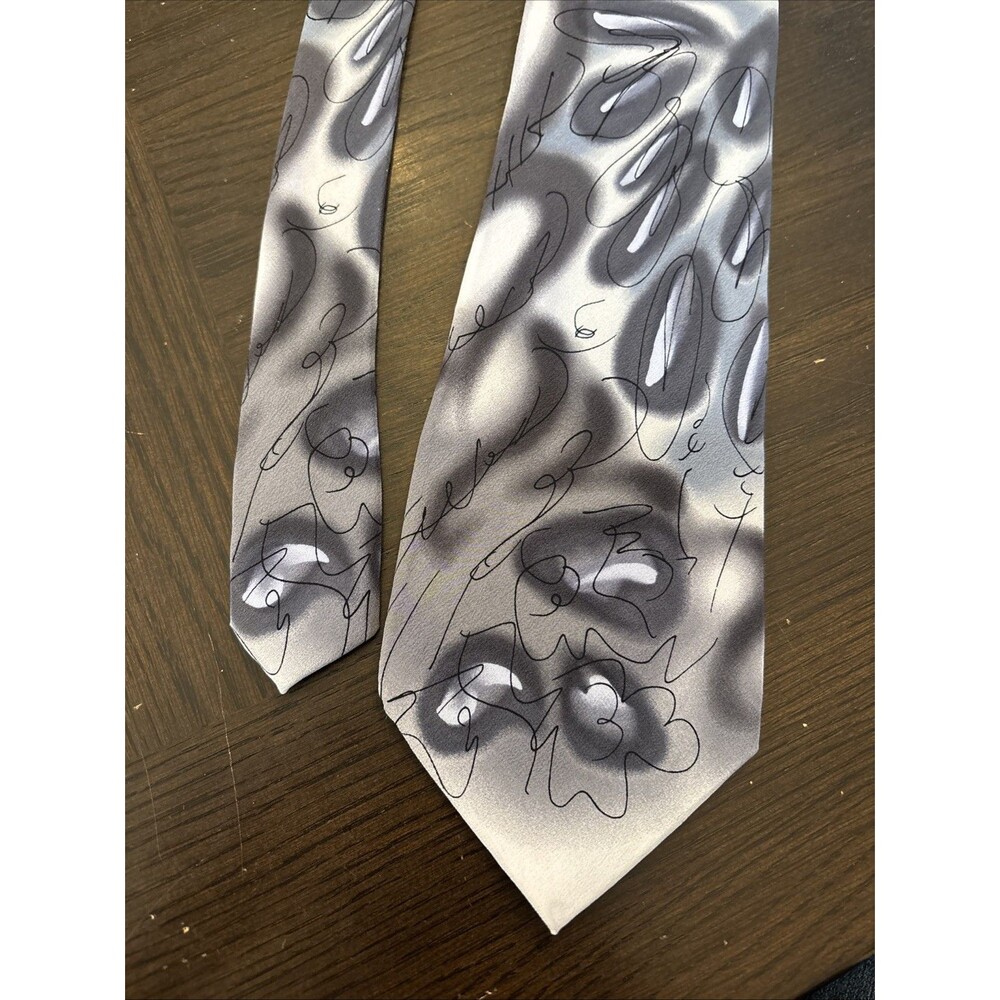J Garcia Neck Tie Banyan Trees 2 Collection 14 Silk Grey Gray 1996 Sketched 4”w